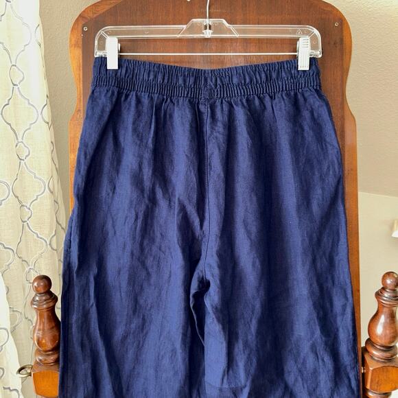 Sigrid Olsen Pants Womens Small Navy Blue Linen Taper Leg Coastal - Picture 6 of 9